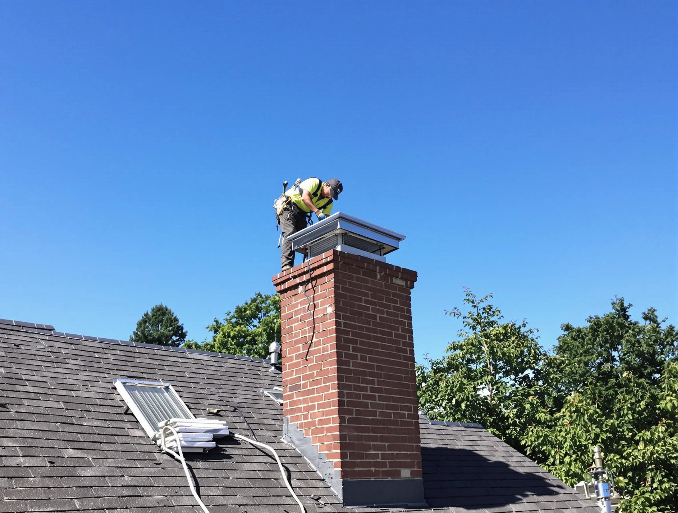 Snyderville Chimney Sweep technician measuring a chimney cap in Snyderville, UT