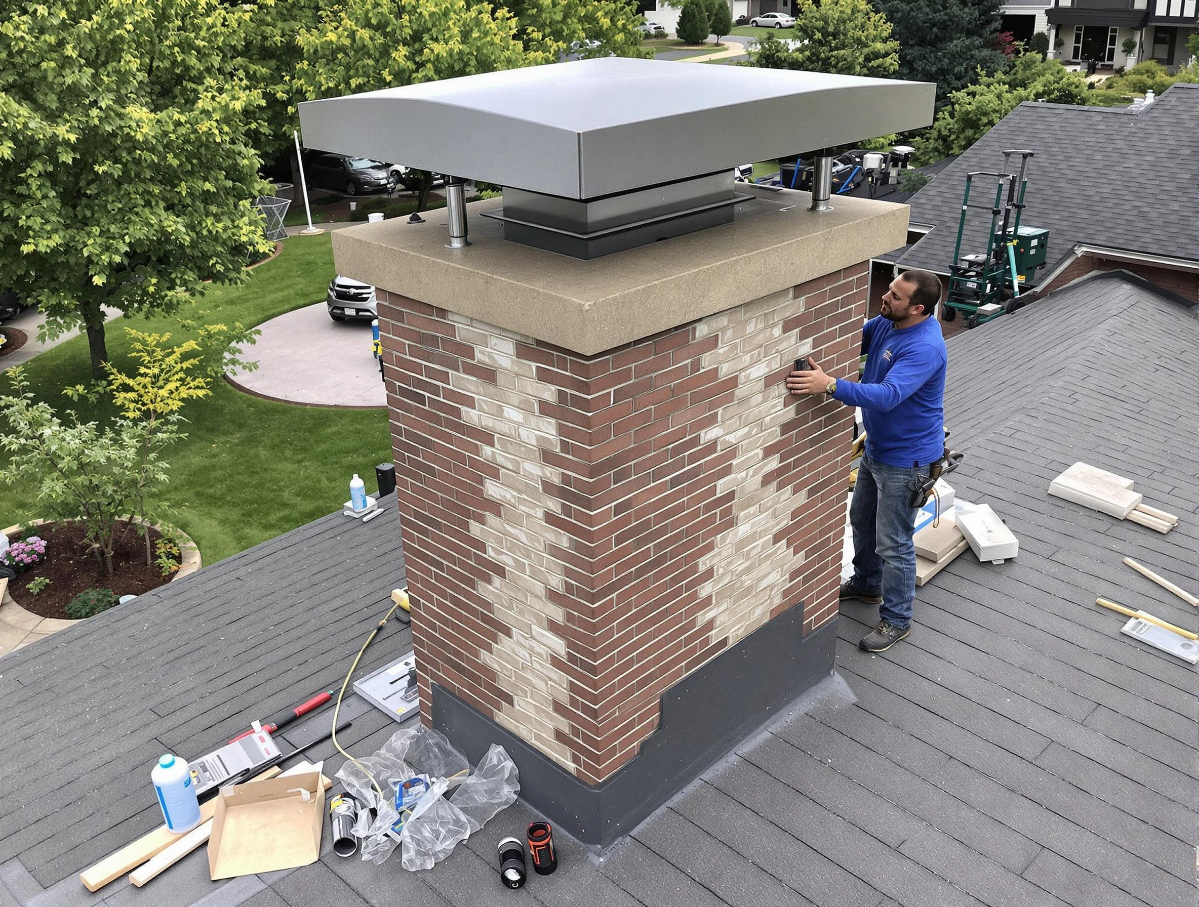 Snyderville Chimney Sweep team working on a custom chimney remodel in Snyderville, UT